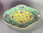Antique Chinese Export Lozenge Footed Dish Yellow turquoise Plum 19thc Late Qing