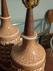 Vintage Crown Industries 11115 Brown Geometric Ceramic Table Lamps Mid-century 