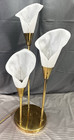 Vintage 3 Light Calla Lily Table Lamp Brass Frosted Shades Mid Century 25 