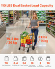 Folding Shopping Cart  Jumbo Grocery Cart With Double Baskets  360   Swivel Wheel