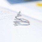 925 Silver Double Butterfly Ring Women Zircon Wedding Engagement Jewelry