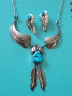 Stamped Vintage  Navajo Turquoise Earrings And Necklace Silver Set