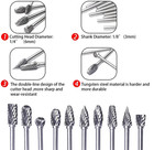 Tungsten Carbide Rotary Burr Bit Set 1 8  Cutting Carving Burrs For Dremel Tool