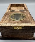 Vintage Hand Carved Wooden Compass Box W  Brass Compass Rustic Nautical D  cor