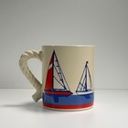 Vintage Sail Boat Coffee Mug Nautical Rope Handle Mid Century Ceramic 12 Oz