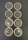 Vintage Set Of Coasters Silver Tone Perforated Rimmed Glass Starburst  4 5   