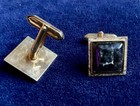 Vintage 1970s Mid-century Modern Square Gold Tone   Marbled Onyx Style Cufflinks