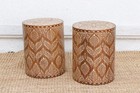 Pair Of Royal Artisan Inlay Drum End Table