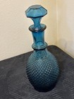 Vtg Rossini Empoli Teal Blue Diamond Point Cut Glass Decanter