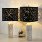 Set Of 2 Drum Lamp Shade 13 Top X 13 Bottom X 9 High  spider  Black Patter