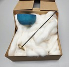 Spin Cotton Fiber Kit  Painted Teal Wood Support Bowl   Brass Thakli Spindle 