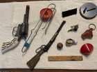 Lot Of Vintage Toys- Toy Guns-top-ruler-gyro Toy-noise Maker-flip-it