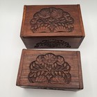 Vintage Set Of 2 Carved Wooden Boxes From India Floral 