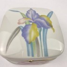 Vintage Ceramic Iris Square Hinged Small Trinket Jewelry Box Floral Japan 3 25 