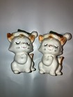 Vintage Christmas Holly Berry Kitty Cat Salt Or Pepper Shakers Closed Eyes