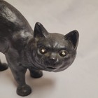 Vintage Cast Iron Black Cat Doorstop Heavy Metal White Eyes Scared Arched Back 