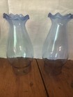 Antique Pair Of Blue 7    Pie Crust Oil Lamp Chimneys 2 5   fitters   A Rare Find 