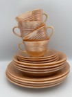 Vintage Set Of 16 Fire King Peach Luster Dishes Saucers Cups Plates Bowls