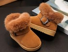 Toddler Girls Winter Fur Boots Cozy Slip On Buckle Snow Shoes Brown