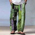 Men s Color Block Patchwork Pants Drawstring Elastic Waist Casual Trousers