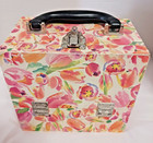 Vintage Train Case Luggage Makeup Bag Jewelry Case Travel Rose Print Pink