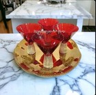 2 New Red   Gold Christmas Rhinestone Crystal Cocktail Bar Martini Glass Set