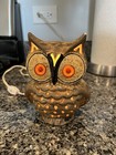 Vintage Ceramic Hand Painted Brown Owl Bedside Night Light Up Eyes Lamp