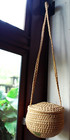 Vtg Native American Navajo Handwoven Round Hanging Sweetgrass Basket W Lid