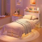 Twin Bed Frames With 2 Tier Wood Shelves Headboard For Girls Boys Kids White Usa