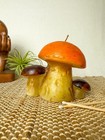 Vintage 1970s Unused Mushroom Candle Trio Mid Century Mushroom Decor