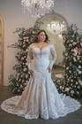 Plus Size Mermaid Wedding Dress Long Sheer Sleeve Lace Bridal Gown With Train