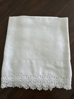 Vtg White Linen Pillowcase Crochet Lace 21x32 Queen Embroidered Openwork