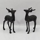 Vtg Pair Cast Metal Art Black Standing Deer Figurines Reindeer Christmas 4 5  H 