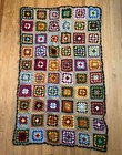 Multicolored Crochet Granny Square Afghan Throw Blanket Rectangle 59 X 35