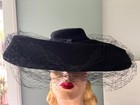 1930s 1940s Navy Blue Wide Brim    Veil   Original   Drama 