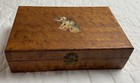 Antique Wood Trinket Or Sewing Box  Grained Medium Finish  Kitty Cat Die Cut