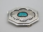 Native American Navajo Indian Kelvis Josh Sterling Silver Turquoise Belt Buckle