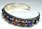 Vintage Sterling Silver Navajo Multi Stone Bracelet Signed Sarah Curley Sc