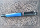 Delta Fountain Pen Fine 14k Gold Nib Blue Black Resin Silver Trim Italian Flag