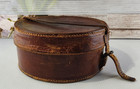 Vintage Leather Collar Box Round Very Decorative 7    Diameter-free Shipping 