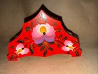 Vintage Hand Painted Wood Napkin letter Holder Made In Hungary Red With Flowers