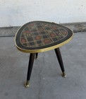 Mid-century Modern 1960s Triangular Side Table Brass Accents Geometric Top