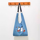 Moomin Characters Apple Picking Embroidered Blue Tote Bag Shopping Sling Bag