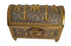 Vtg Ornate Heavy Brass Hinged Keepsake Box Lined Ornate Cherub Reliefs  Japan