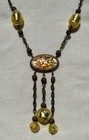 Antique 1920s Bohemian Gold Foil Czech Glass Dangle Necklace