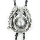 Horseshoe Cowboy Hat Bolo Tie Western Silver Tone Adjustable 36  Cord Usa Made 
