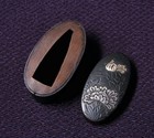 Antique Japanese Shakudo Fuchi Kashira Edo Period Colored Inlay Paulownia Sword