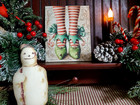 So Cute Old Primitive Vintage Folk Style Christmas Elf Candy Cane Leg Shoe Sign
