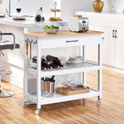 Kitchen Island Cart On Wheels With Bamboo Tabletop  3-tier Rolling Kitchen Islan
