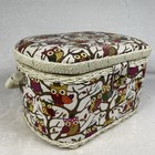 Sewing Basket Retro Fabric Owls Cream Corded Handle Filled With Notions Supplies